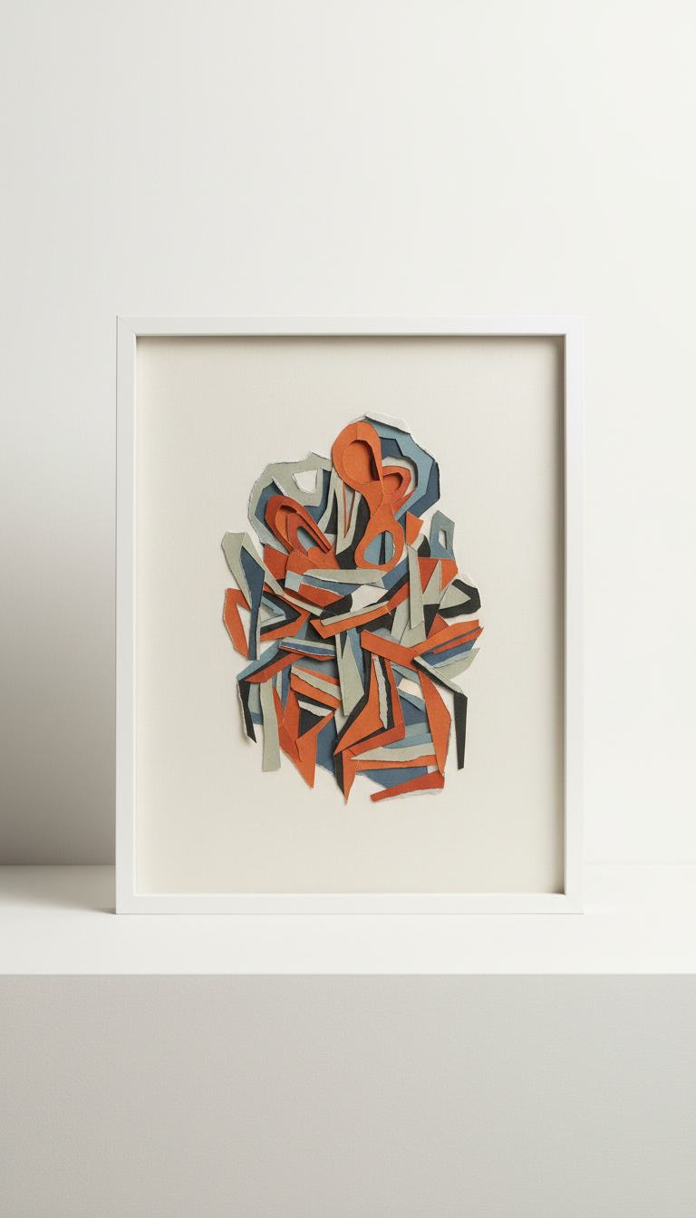 Paprika orange layered collage in gallery frame